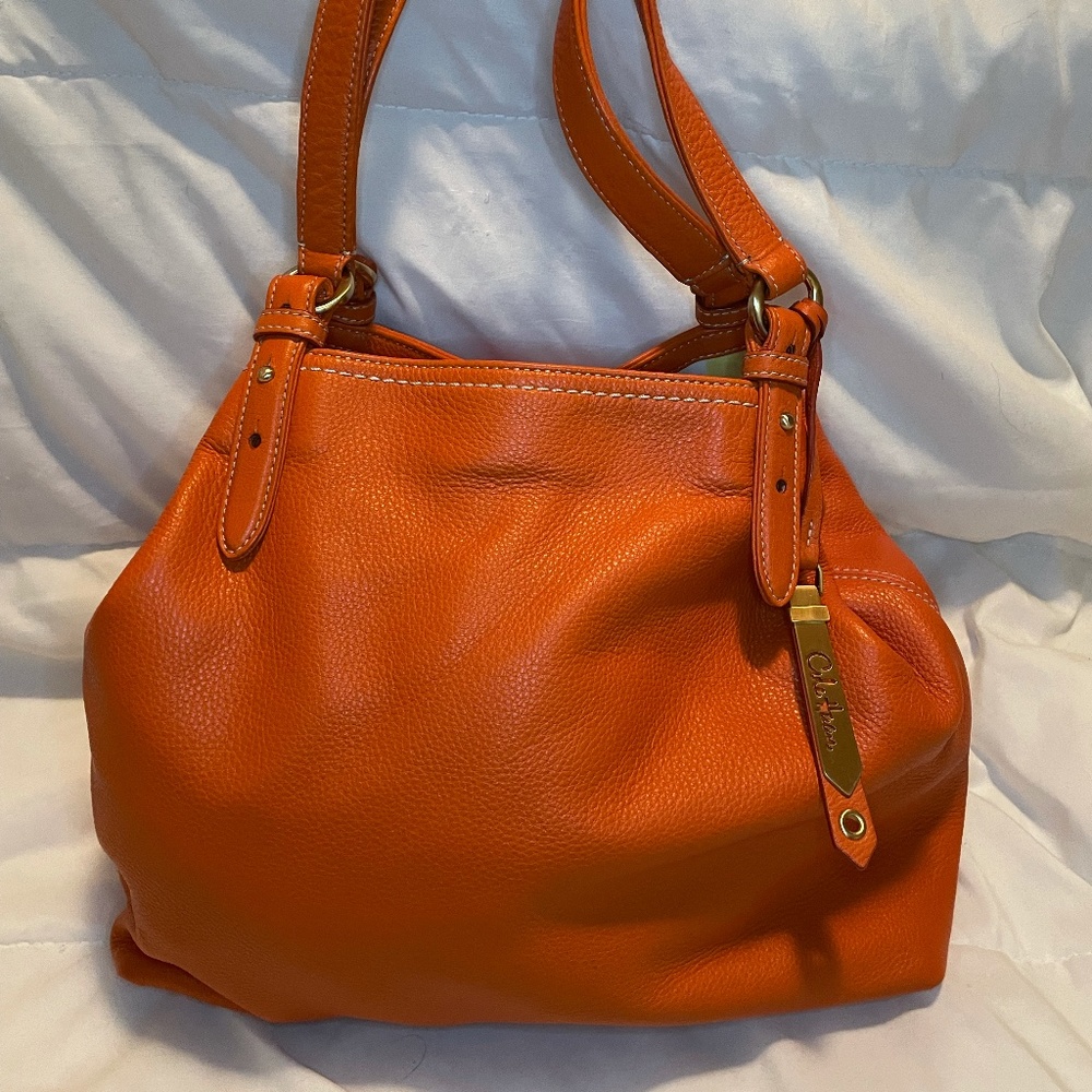 Cole Haan pebbled leather orange shoulder bag